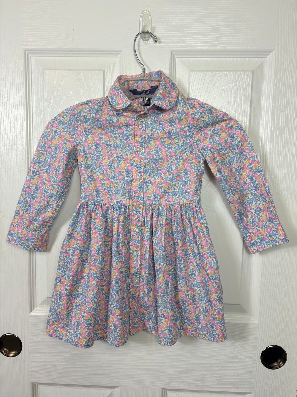 Polo Ralph Lauren Girls Floral Shirt Dress Cotton Long Sleeve Size 4